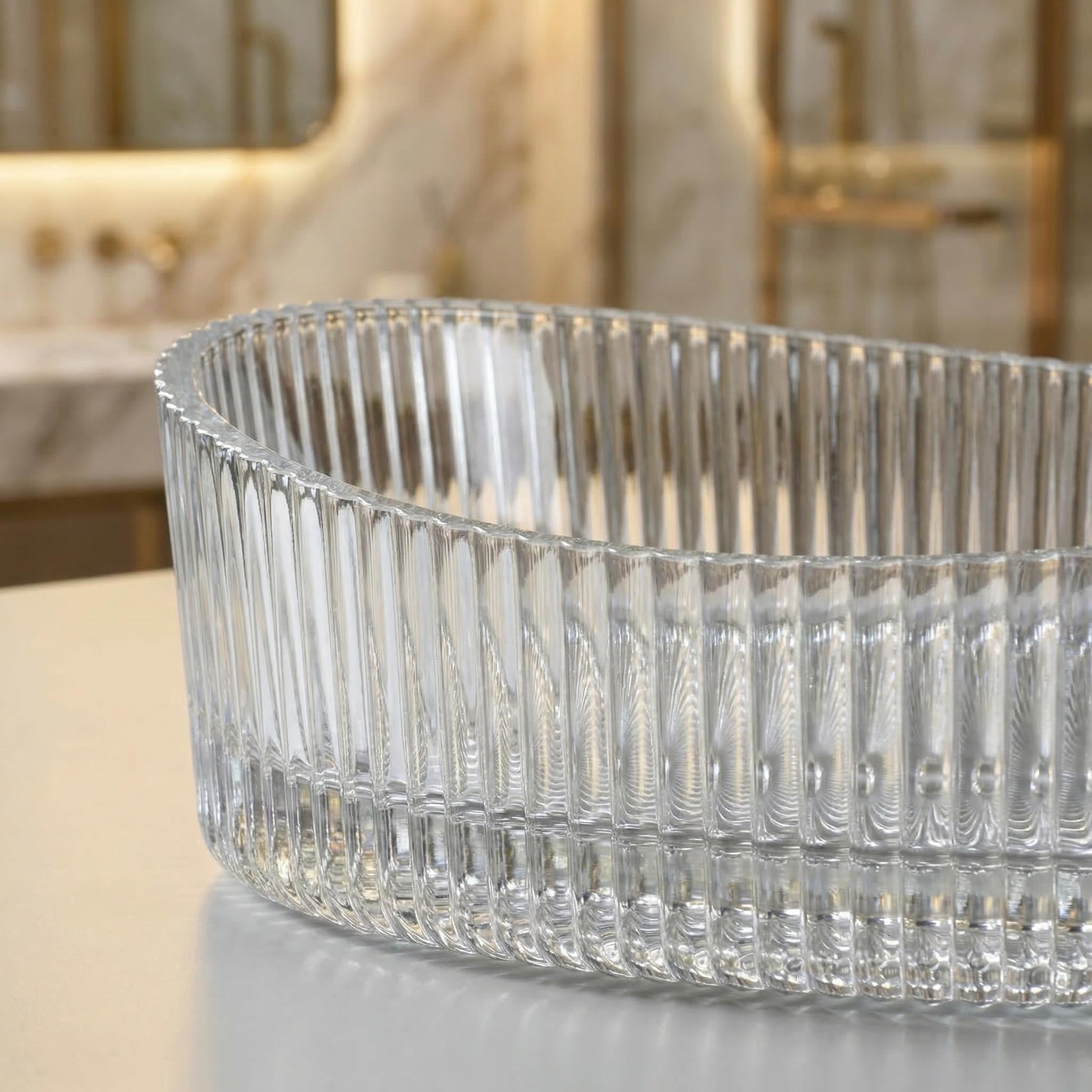 Clear glass wash basin for bathroom vanity with tap, modern transparent wash basin in premium interior
