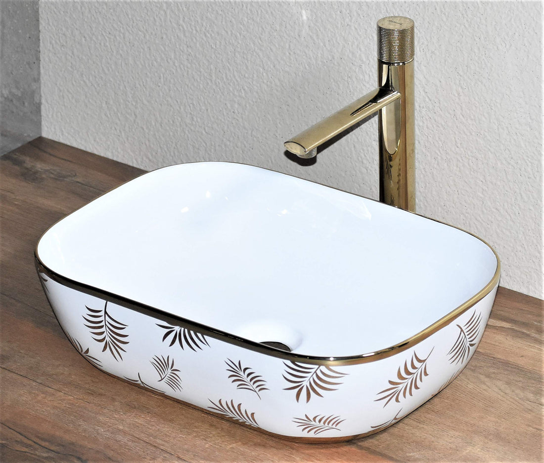 Luxury wash basin by InArt, glossy golden ceramic rectangular table top wash basin for bathroom