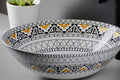 Round wash basin for dining hall in ceramic, modern Mexican pattern table top basin for counter