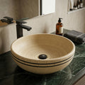 Rectangular ceramic table top wash basin in cream beige satin finish, 40x40x14 cm