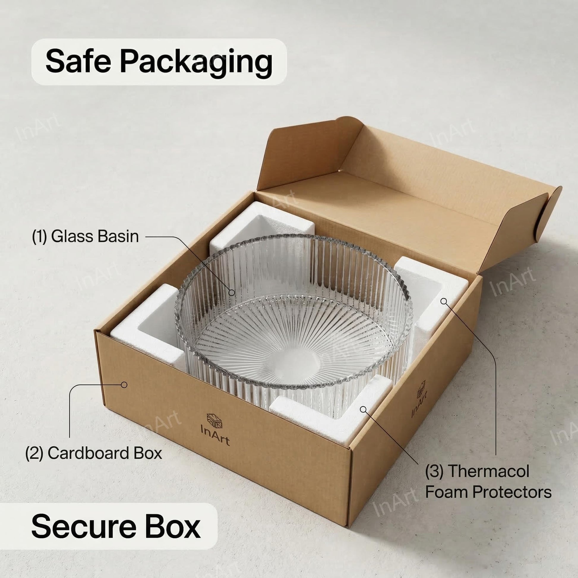 Glass table top wash basin for bathroom & living room, modern crystal clear basin on counter