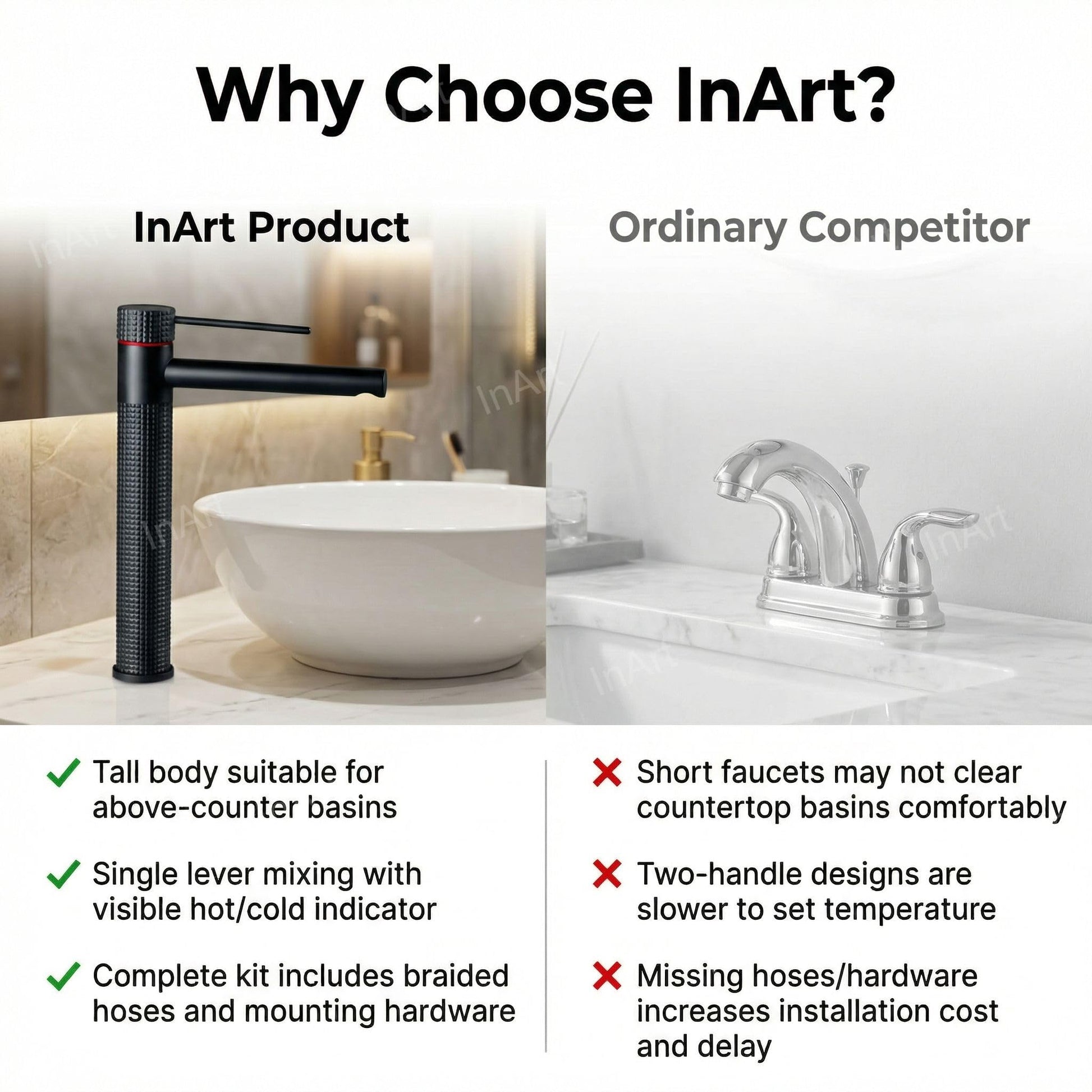InArt brass basin mixer tap for wash basin, matte black finish for premium bathroom interior styling