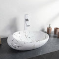InArt table top wash basin design, ceramic rectangular Satvario white-grey marble finish, front view