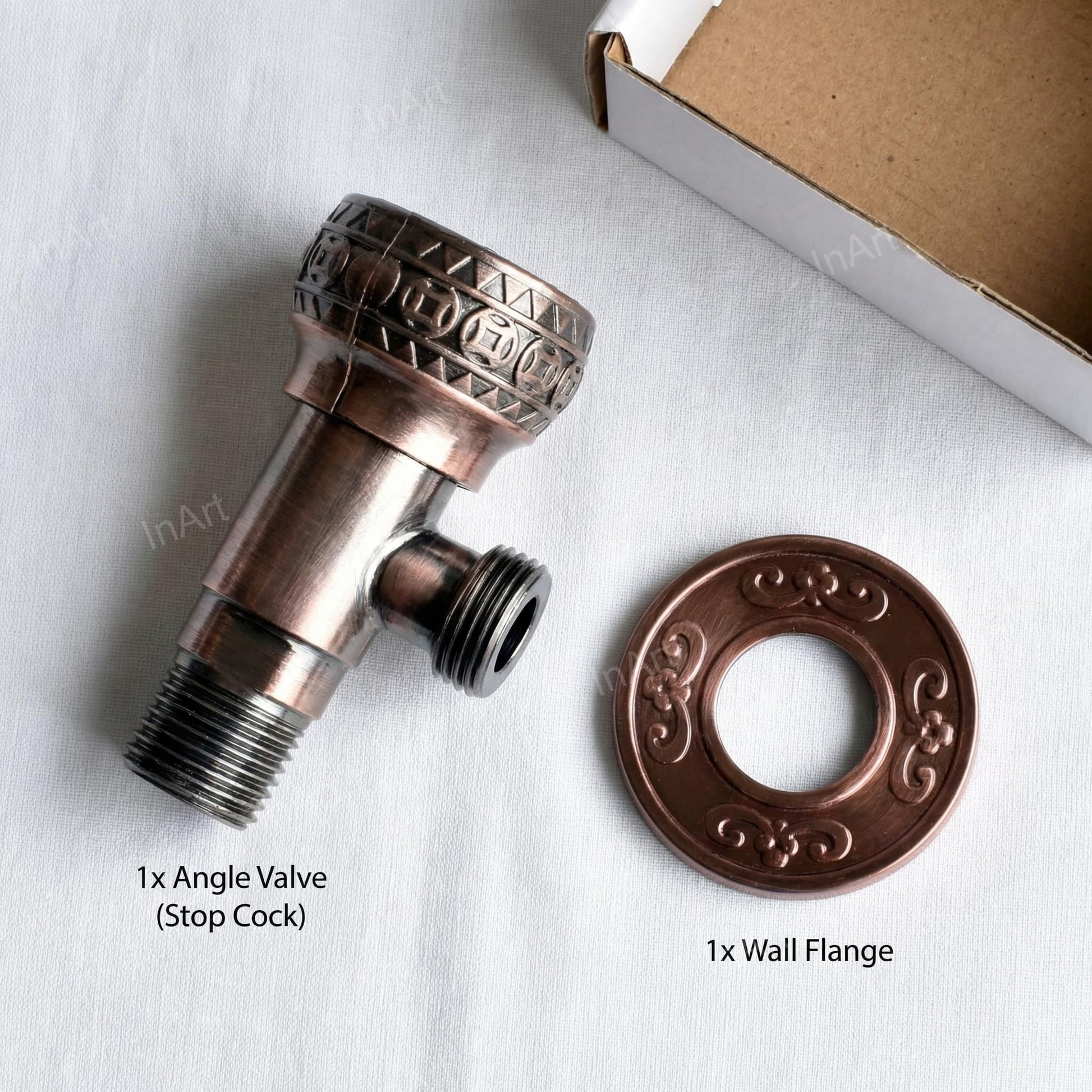 Bathroom angle valve price option in antique brass finish, zinc stop cock with wall flange for washroom