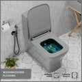 Grey ceramic floor mounted western toilet P-trap commode, 3/4 angle view showing one piece washdown body