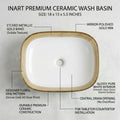Designer table top basin design in glossy white-gold ceramic, angled view for modern bathroom