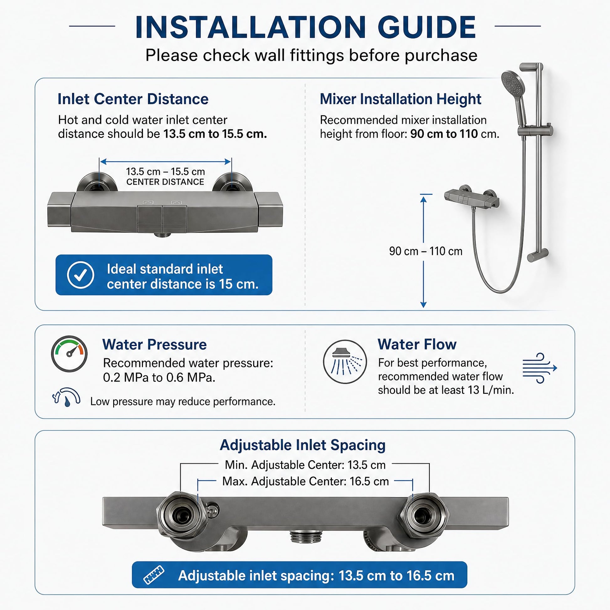 Installed wall mounted shower mixer with slide rail setup in modern bathroom