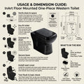 Floor mounted western water closet black with S trap outlet from floor, modern European commode style for washroom