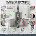Ceramic one piece western toilet with soft close seat, top view showing oval bowl and glossy white finish