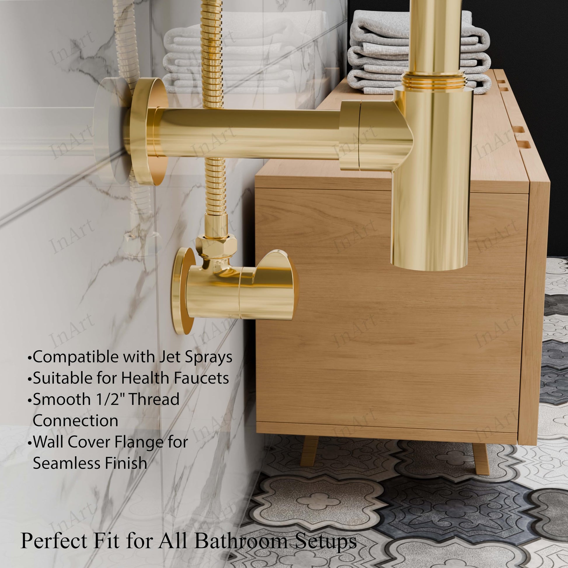 Angle valve for toilet jet spray and bidet shower, glossy gold brass stop cock with easy-turn handle