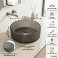 InArt glass table top wash basin on bathroom counter top with sink, modern washroom interior styling