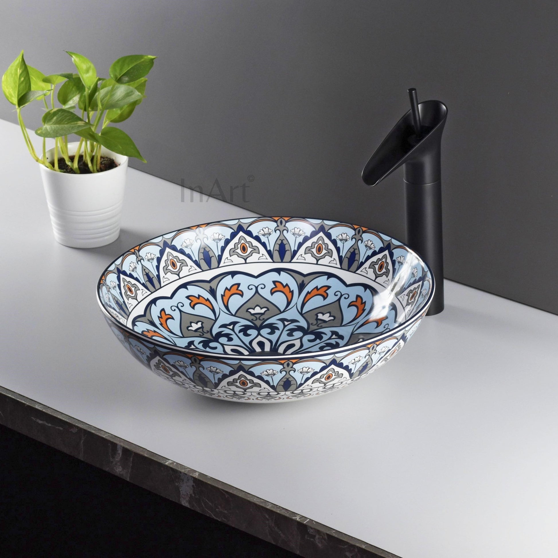 Counter top wash basin design, side angle showing deep bowl and smooth rim finish