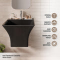 Modern semi pedestal wash basin in black ceramic with slim rim, side angle for bathroom washroom