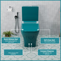 InArt one piece western toilet with soft close seat cover, glossy green ceramic finish, close-up detail