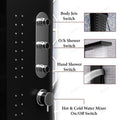 InArt 304 grade stainless steel shower panel, close-up of hot and cold mixer lever in matte black finish
