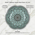 Table top basin design in glossy light blue ceramic, angled view for modern bathroom