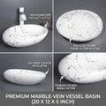 Ceramic table top wash basin design for bathroom, Satvario white and grey marble finish, side angle