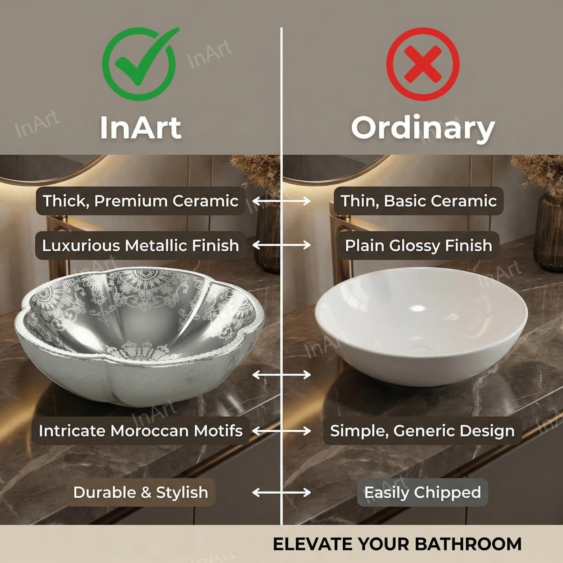 Unique small bathroom sinks option, compact 42 cm round table top wash basin in silver finish
