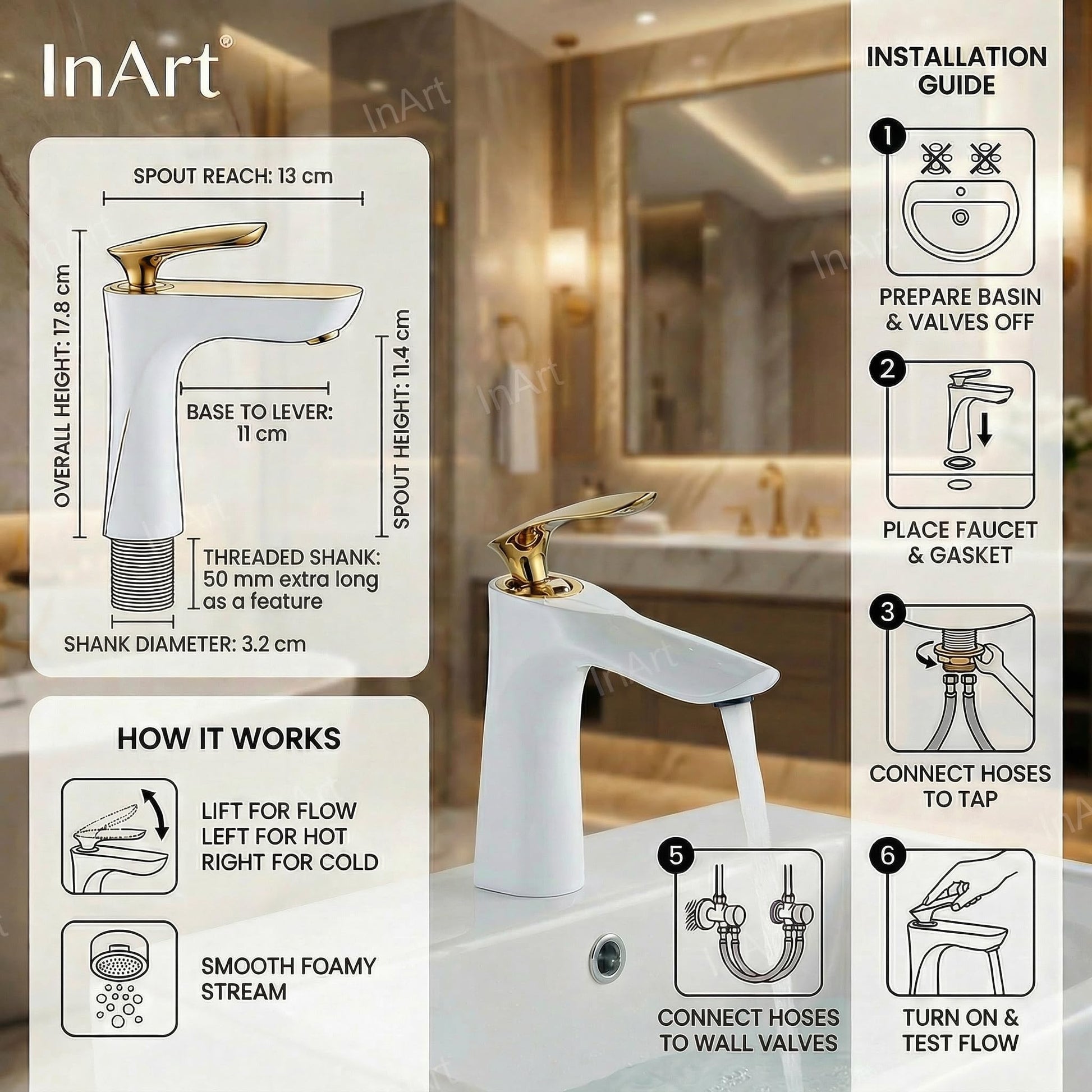 InArt bathroom basin tap installed on wash basin, premium bathroom taps and mixers look