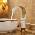 Close-up of 35 mm deck mount basin tap base in brass, premium white gold finish for bathroom wash basin