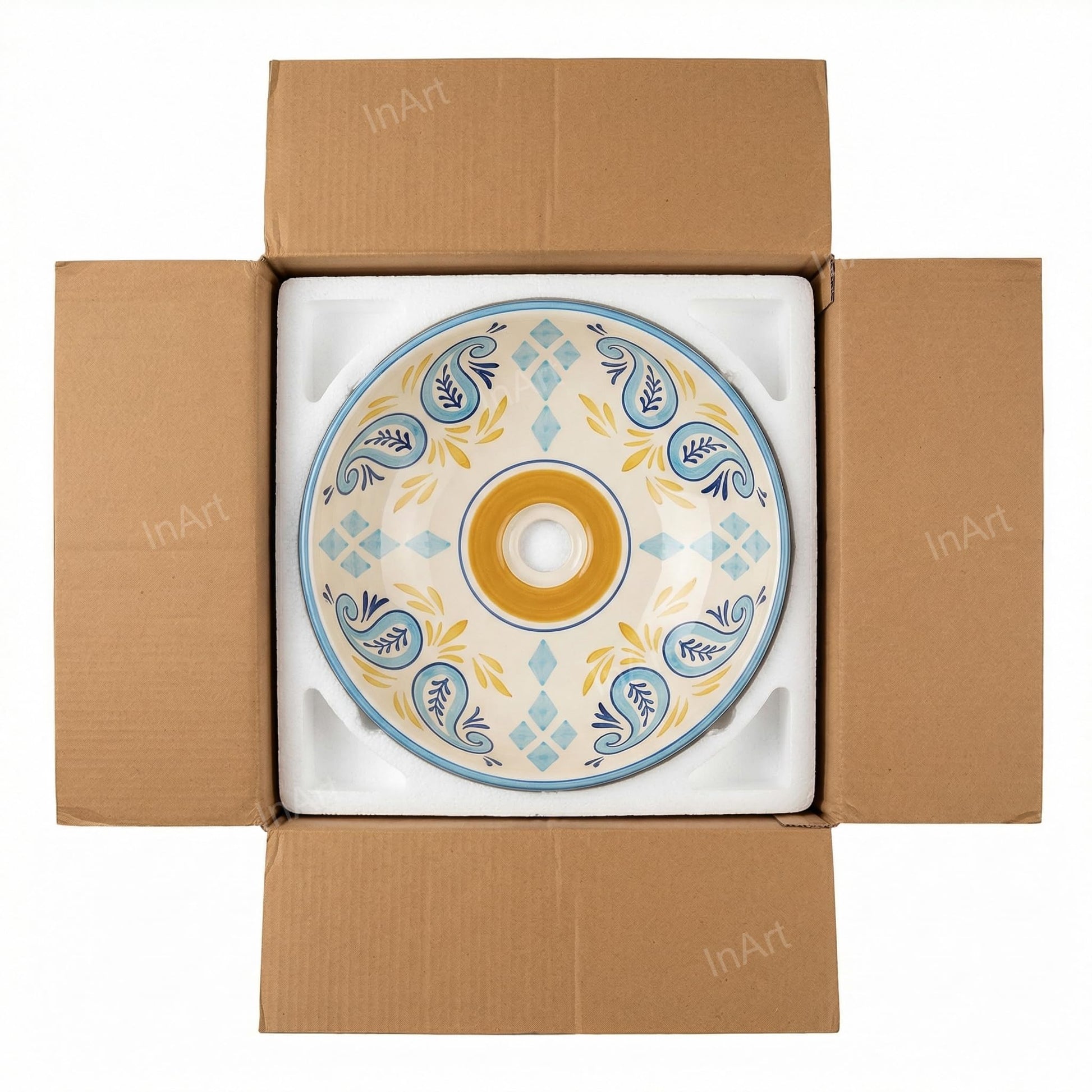InArt table top wash basin round in Mexican Blue, premium sanitaryware for stylish Indian washroom