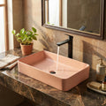 InArt luxury wash basin with smooth pink finish, rectangular counter top basin for bathroom vanity