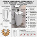 InArt modern pedestal wash basin showing drain and tap hole area, glossy white square ceramic top