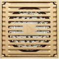 Square brass floor drain jali with anti-foul cockroach trap, angled view showing antique bronze finish