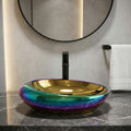 Ceramic wash basin table top in glossy white, oval basin size 50x30x14 cm for bathroom countertop