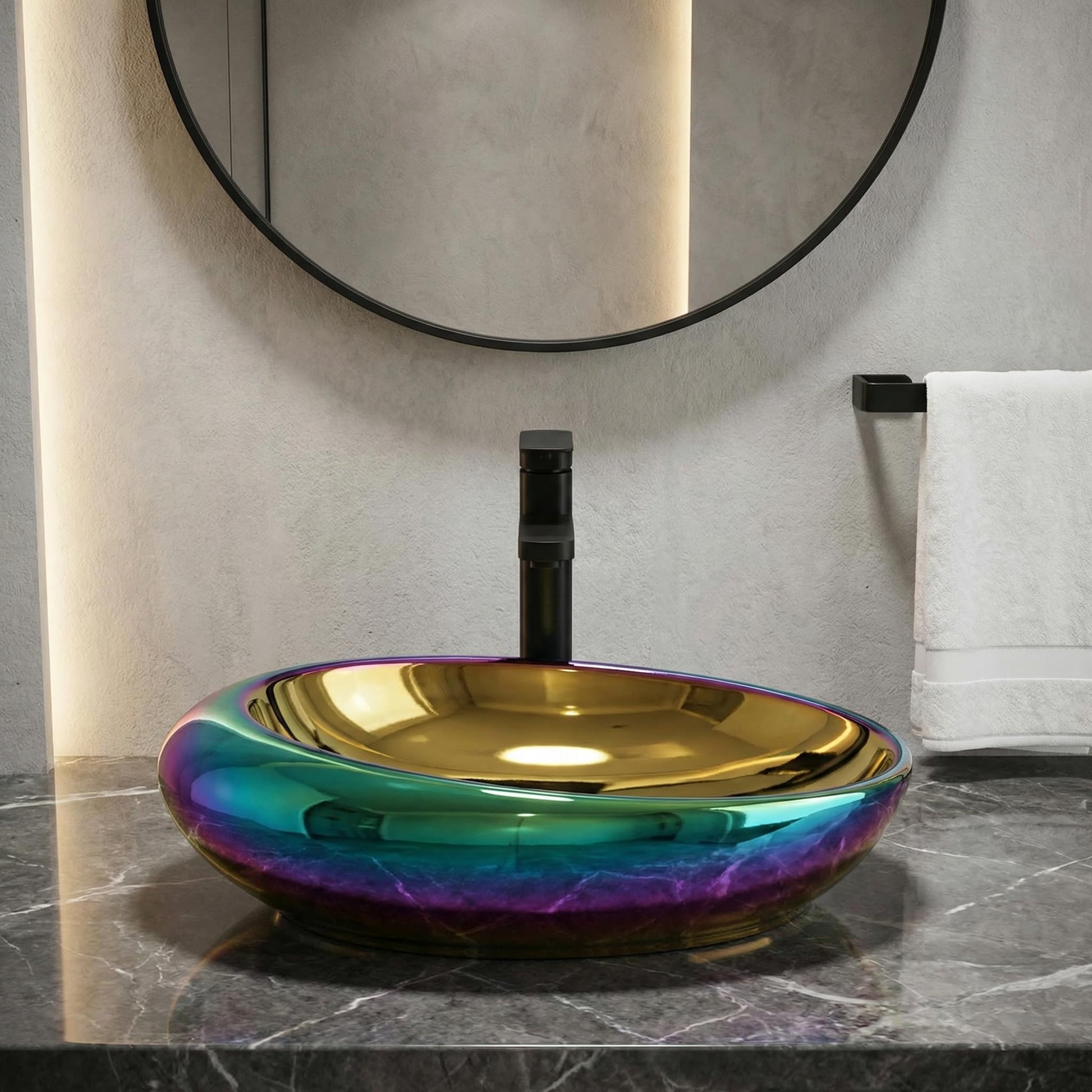 Ceramic wash basin table top in glossy white, oval basin size 50x30x14 cm for bathroom countertop