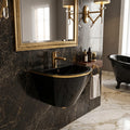 InArt ceramic wall hung wash basin with half pedestal, close-up of black finish and gold line detail