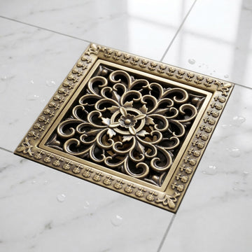 InArt cockroach jali for bathroom in antique brass square floor drain, 4 inch pipe fit, easy clean trap