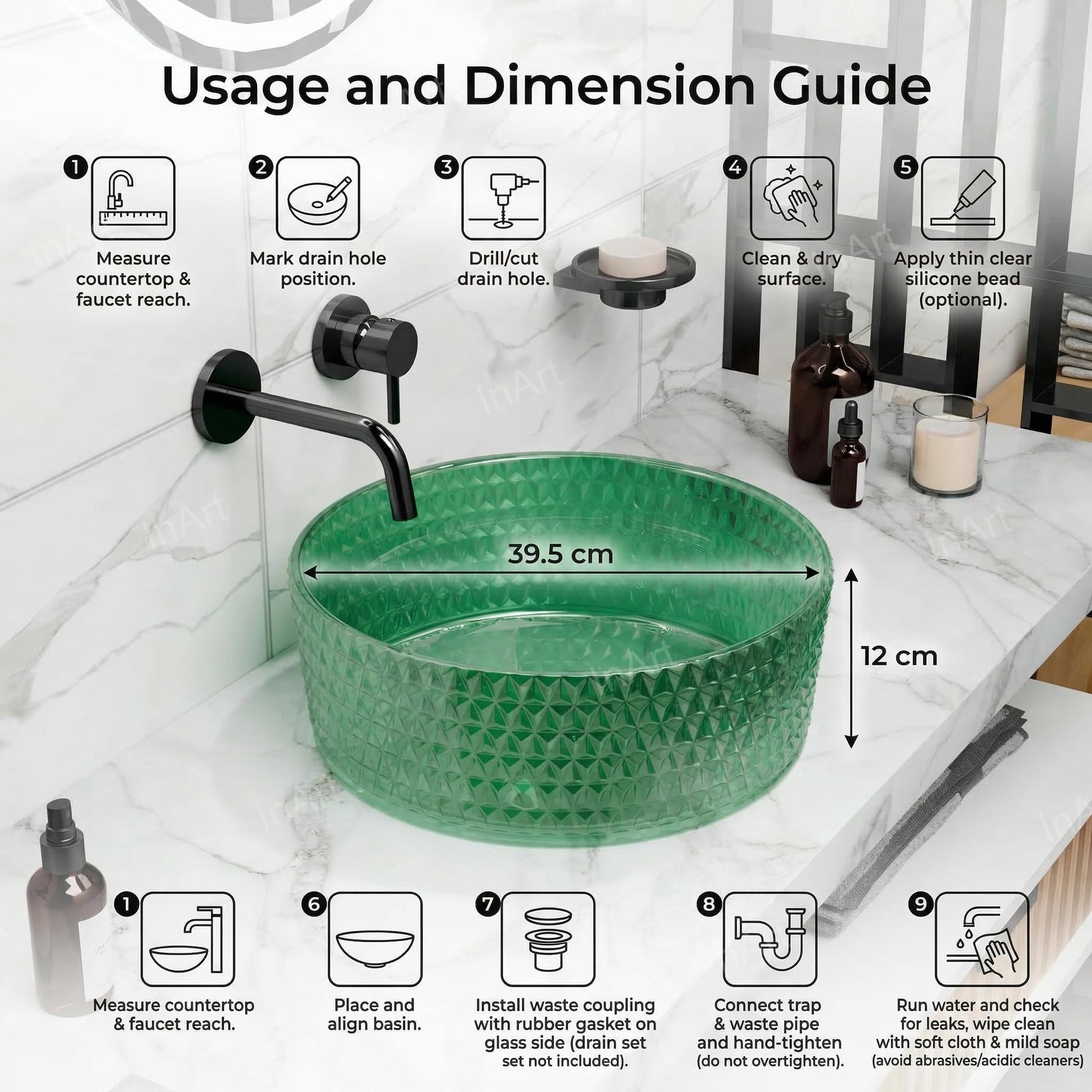 Glass design for wash basin in elegant green tint, round table top basin for bathroom vanity