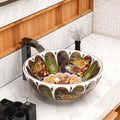 InArt round table top wash basin in glossy ceramic with multicolour Moroccan pattern, front view