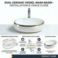 Oval tabletop washbasin for modern Indian bathroom, glossy white ceramic top basin with golden rim