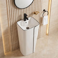 InArt standing wash basin in glossy white and black ceramic square pedestal, front view