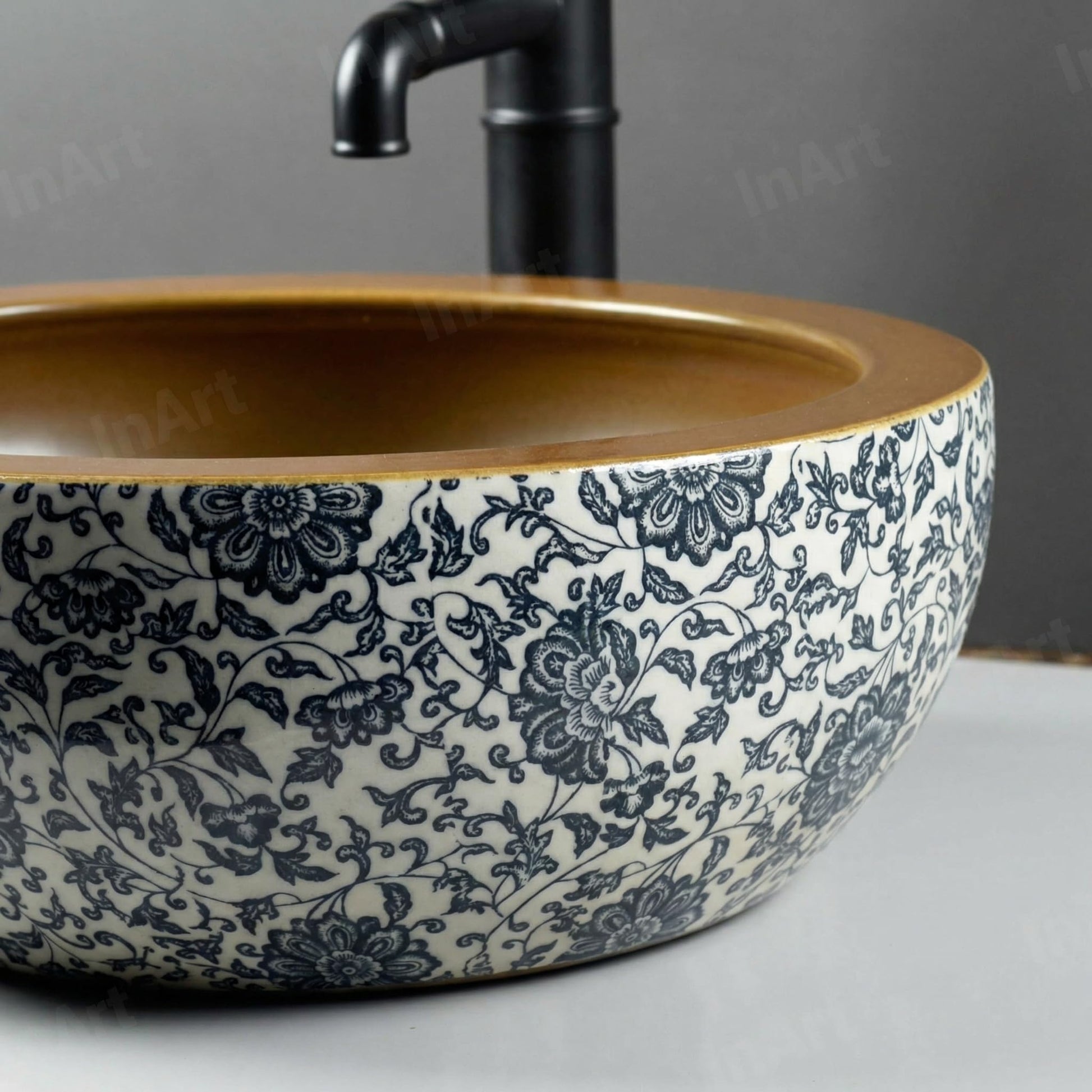 Counter mounted sink for granite or glass platform, square ceramic table top basin with high gloss finish