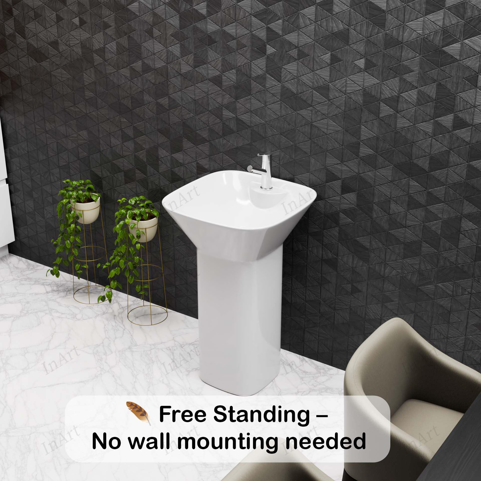 New style modern pedestal wash basin online, white ceramic single piece pedestal sink for small bathrooms