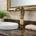 Close-up of single hole basin mixer cartridge lever, antique brass finish for hot and cold water wash basin