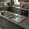 Pull out faucet for kitchen sink with pull-down spray head, modern tap set for single bowl sink in silver finish