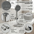 Shower set with hand shower in chrome, ABS round 5-function handset with wall mount hook, side angle
