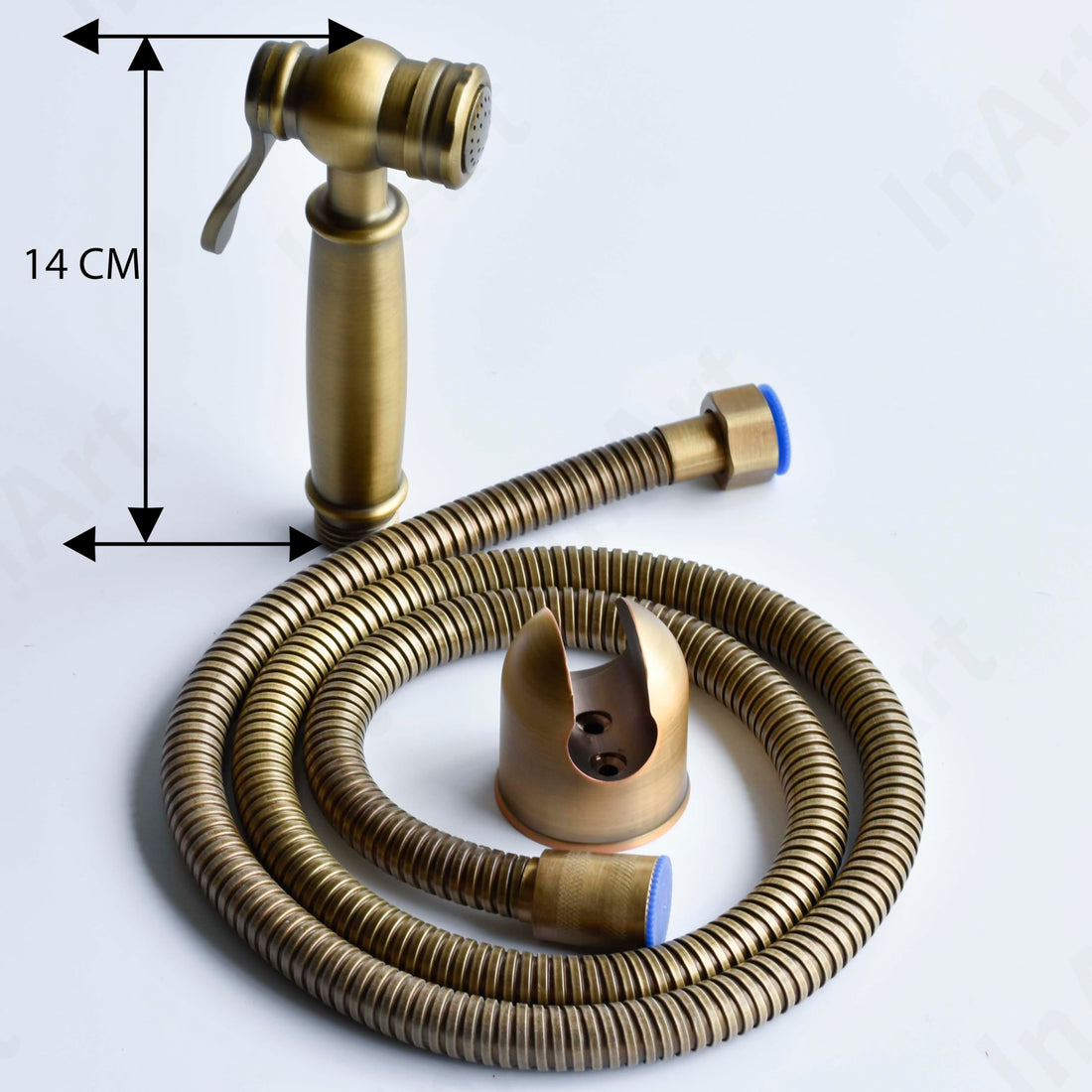 Jaquar health faucet alternative by InArt, zinc jet spray set in antique bronze with hose and holder