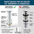 White matte pop up waste coupling fitted on wash basin, premium bathroom accessory for Indian washrooms