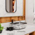 Table top wash basin with cabinet styling idea, silver white rectangular ceramic basin on vanity