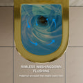 Oval ceramic bowl rim and glaze detail on gold wall hung western toilet, easy-clean bathroom commode