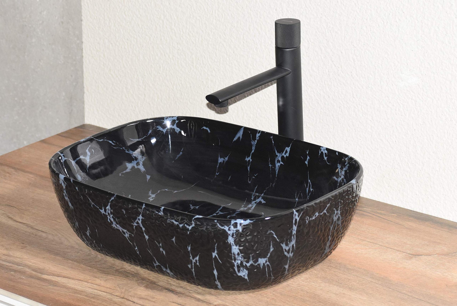 InArt black table top wash basin, modern bathroom basin table top design, side angle view