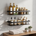 Close-up of rust-resistant aluminium bathroom shelf with matte black coating