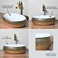 Luxury golden wash basin in ceramic, designer table top basin with glossy finish, top angle view