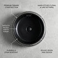 Contemporary wash basin for premium sanitaryware, InArt black round basin close-up of glaze finish