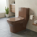 Cera single piece commode style InArt ceramic rectangular one piece western toilet, brown finish, front view